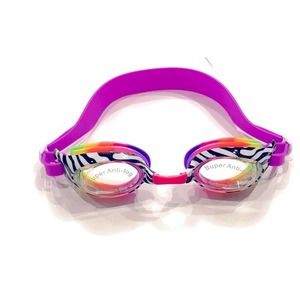 Zebra Swim Beach Pool Goggles Purple Girls kids silicone strap + Case 1 unicorn